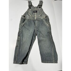 OshKosh B'gosh Toddler Train Engineer Striped Vestback Overalls Size 12M Classic
